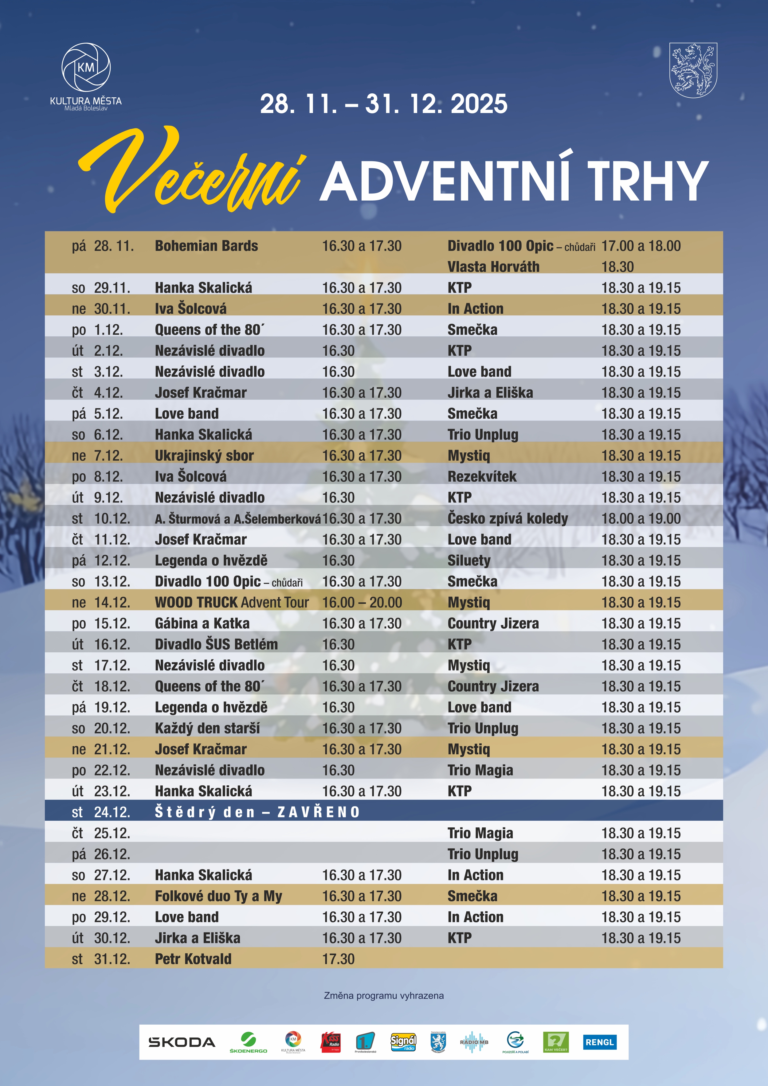 Program Adventních trhů na Výstavišti